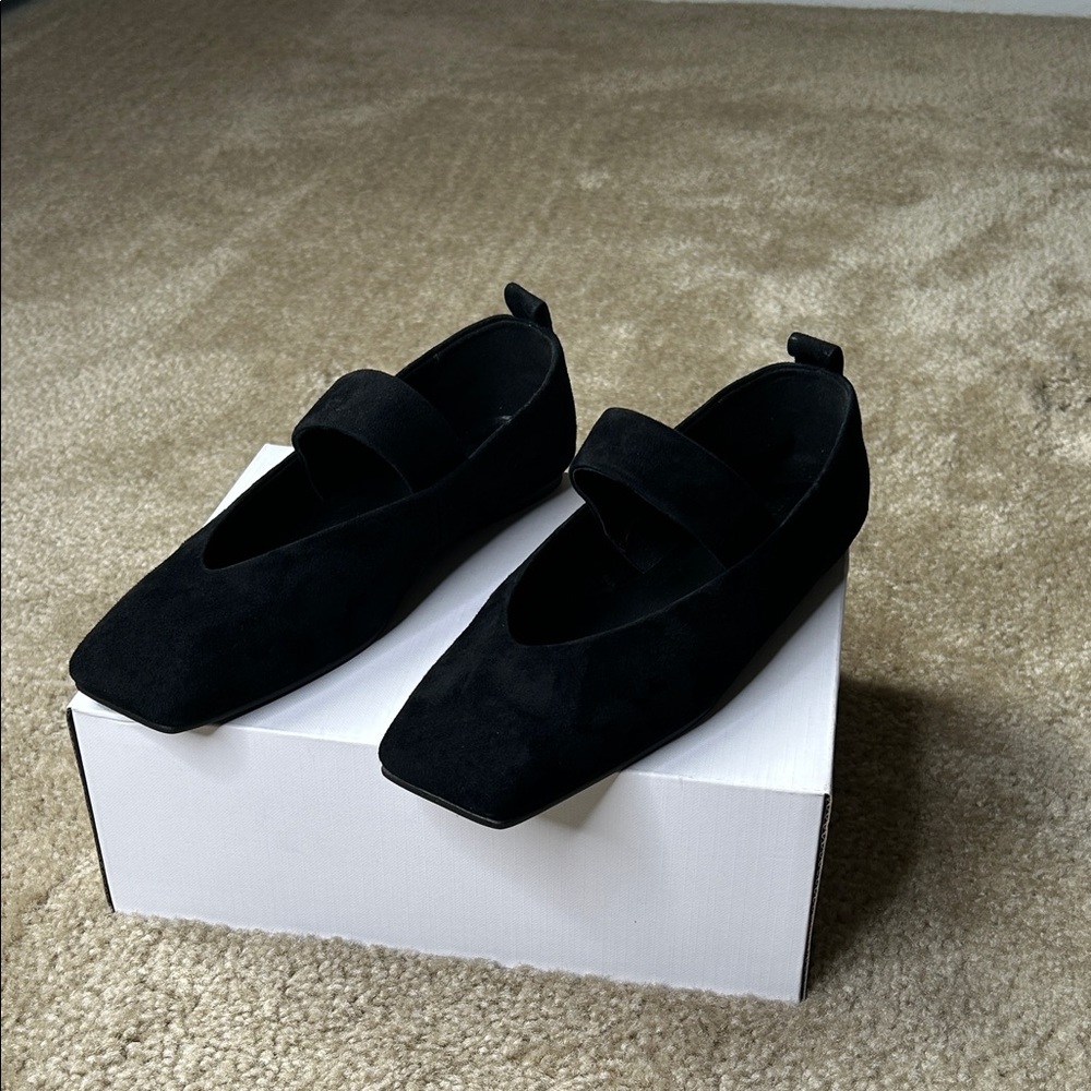 Tony Bianco Hawaii Black Suede Square-Toe Flats